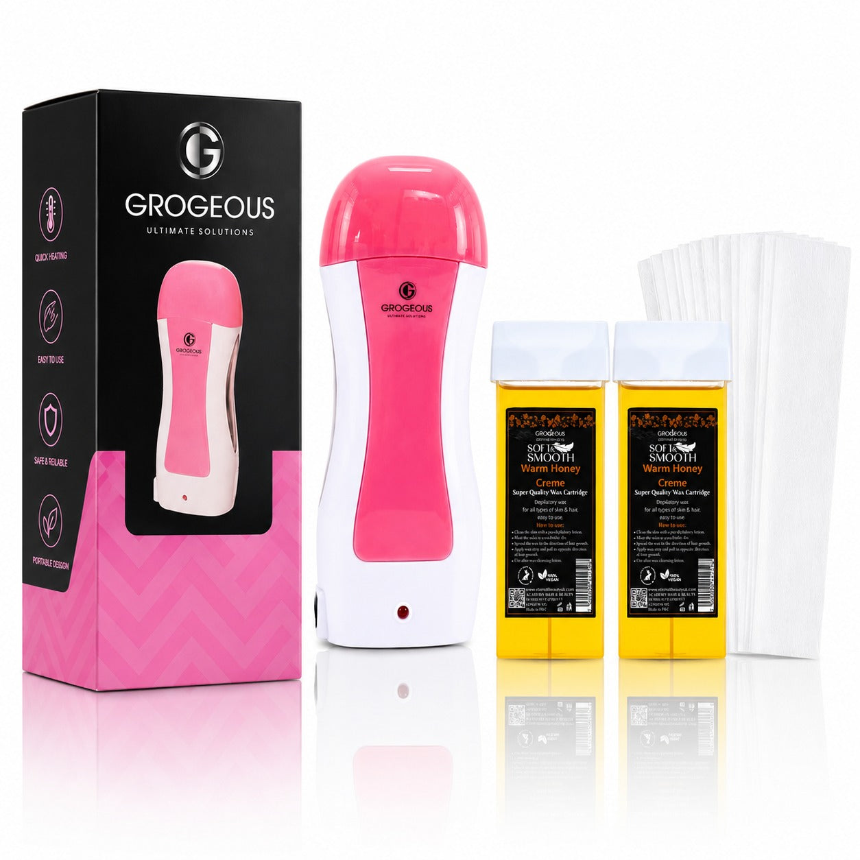 Grogeous Depilatory Wax Heater Full Kit- Professional Wax Warmer, Cartridges & Strips