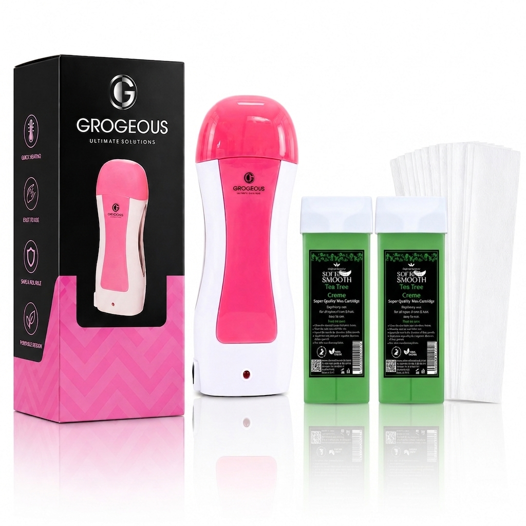 Grogeous Depilatory Wax Heater Full Kit- Professional Wax Warmer, Cartridges & Strips