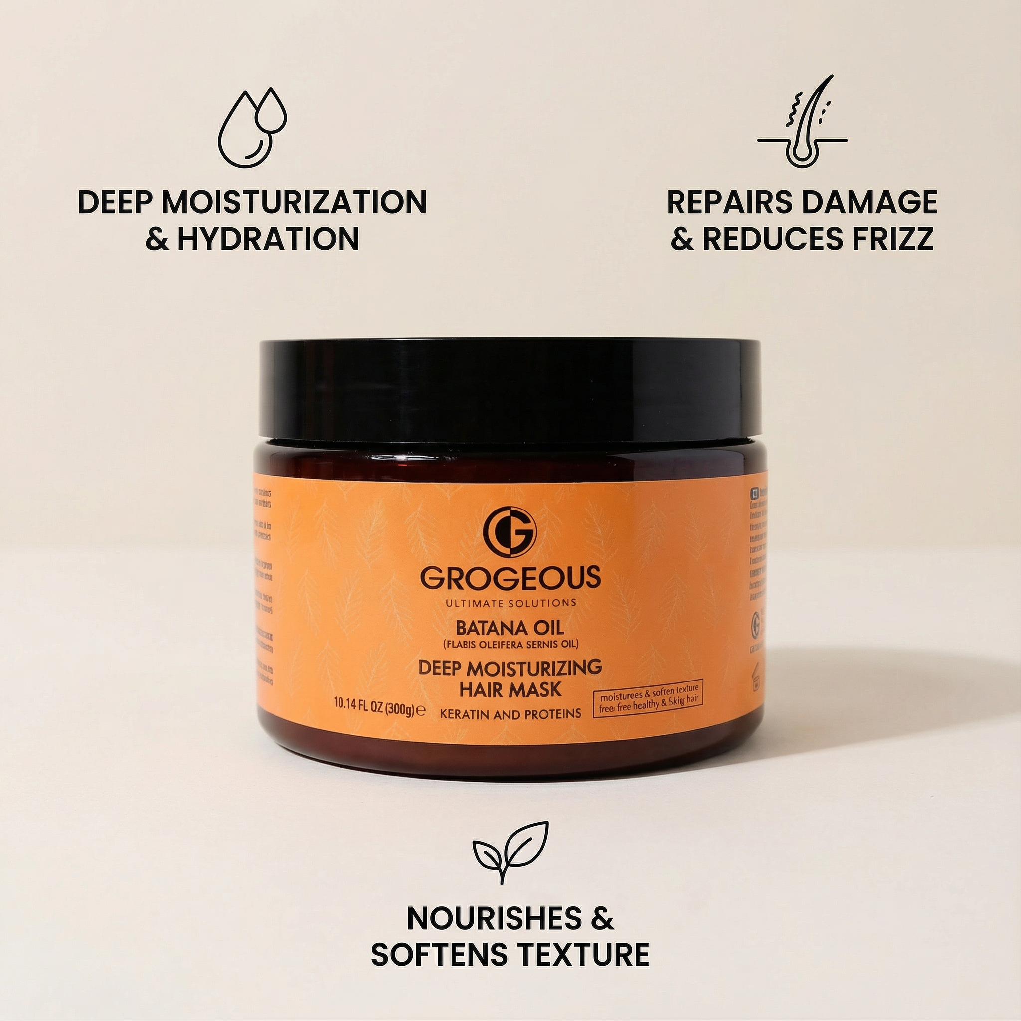 Grogeous Batana Oil Deep Moisturizing Hair Mask - Keratin & Protein Repair (300g)