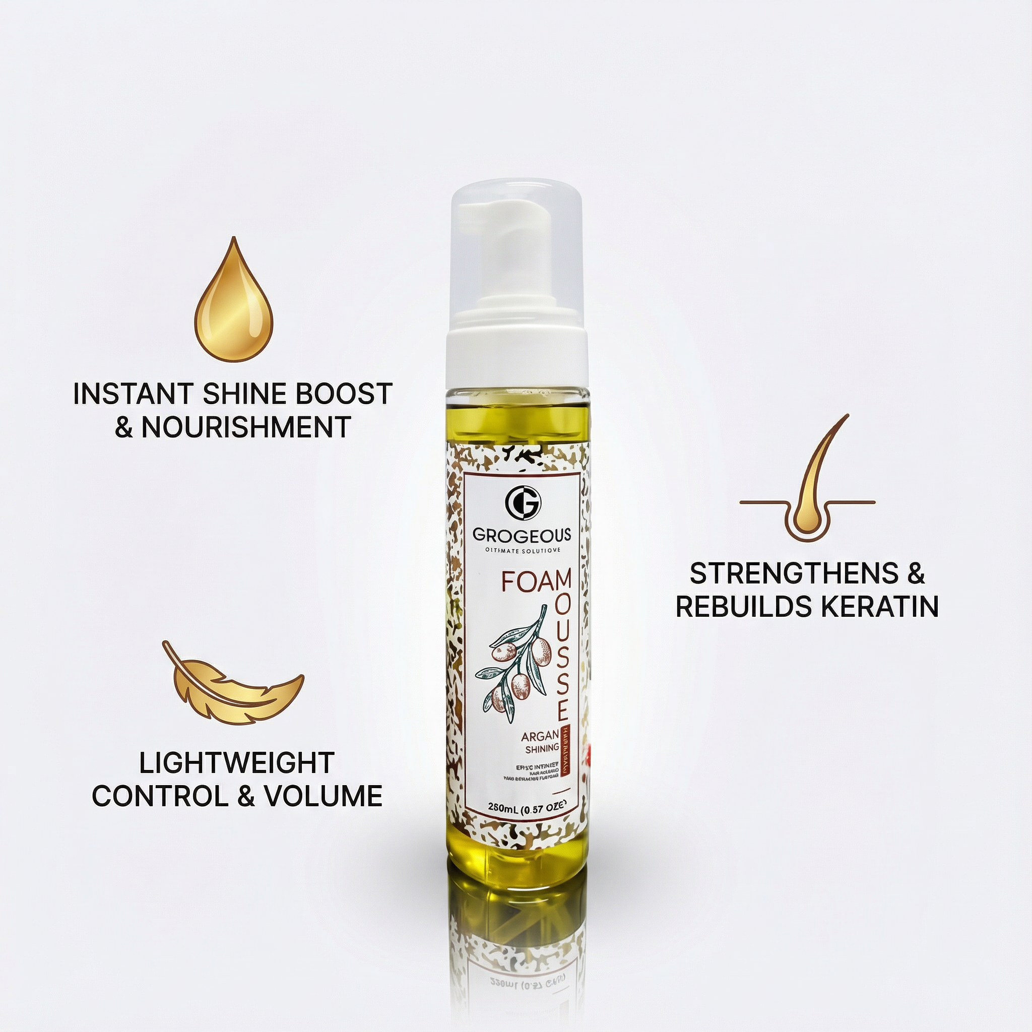 Grogeous Argan Shining Hair Foam - Lightweight Shine & Strength Boost
