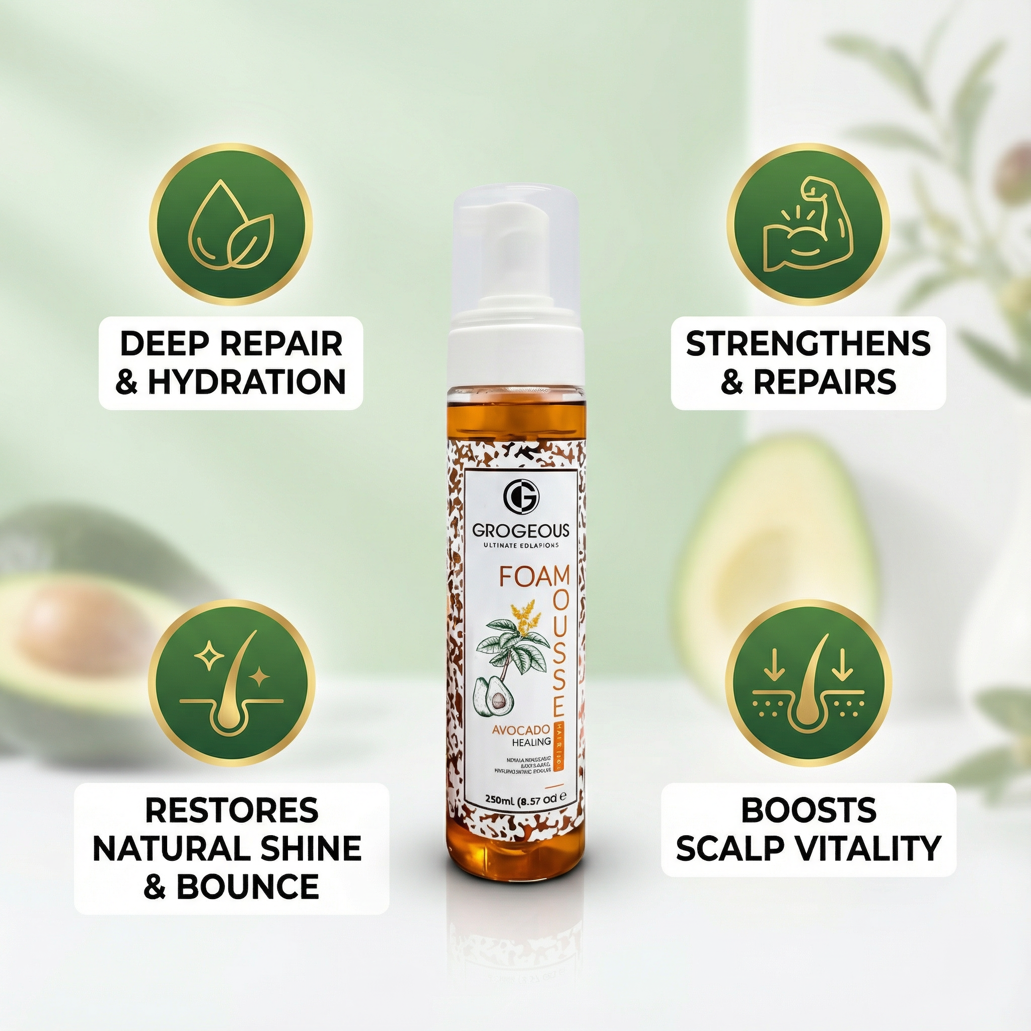 Grogeous Avocado Healing Hair Foam - Deep Repair & Hydration