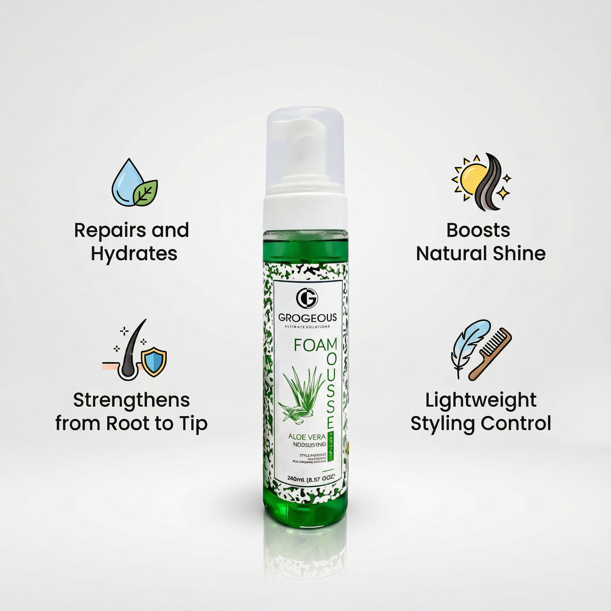 Grogeous Aloe Vera Nourishing Hair Foam Mousse - Hydrating & Strengthening Care