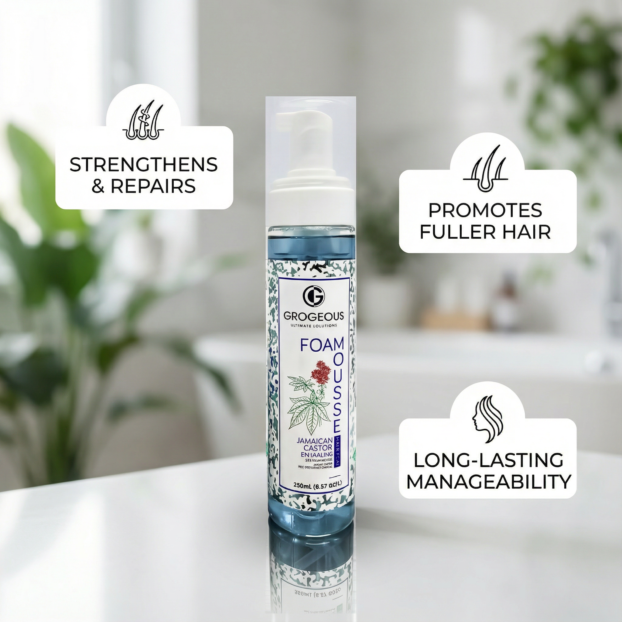 Grogeous Jamaican Castor Enhancing Hair Foam Mousse - Strength & Shine Boost