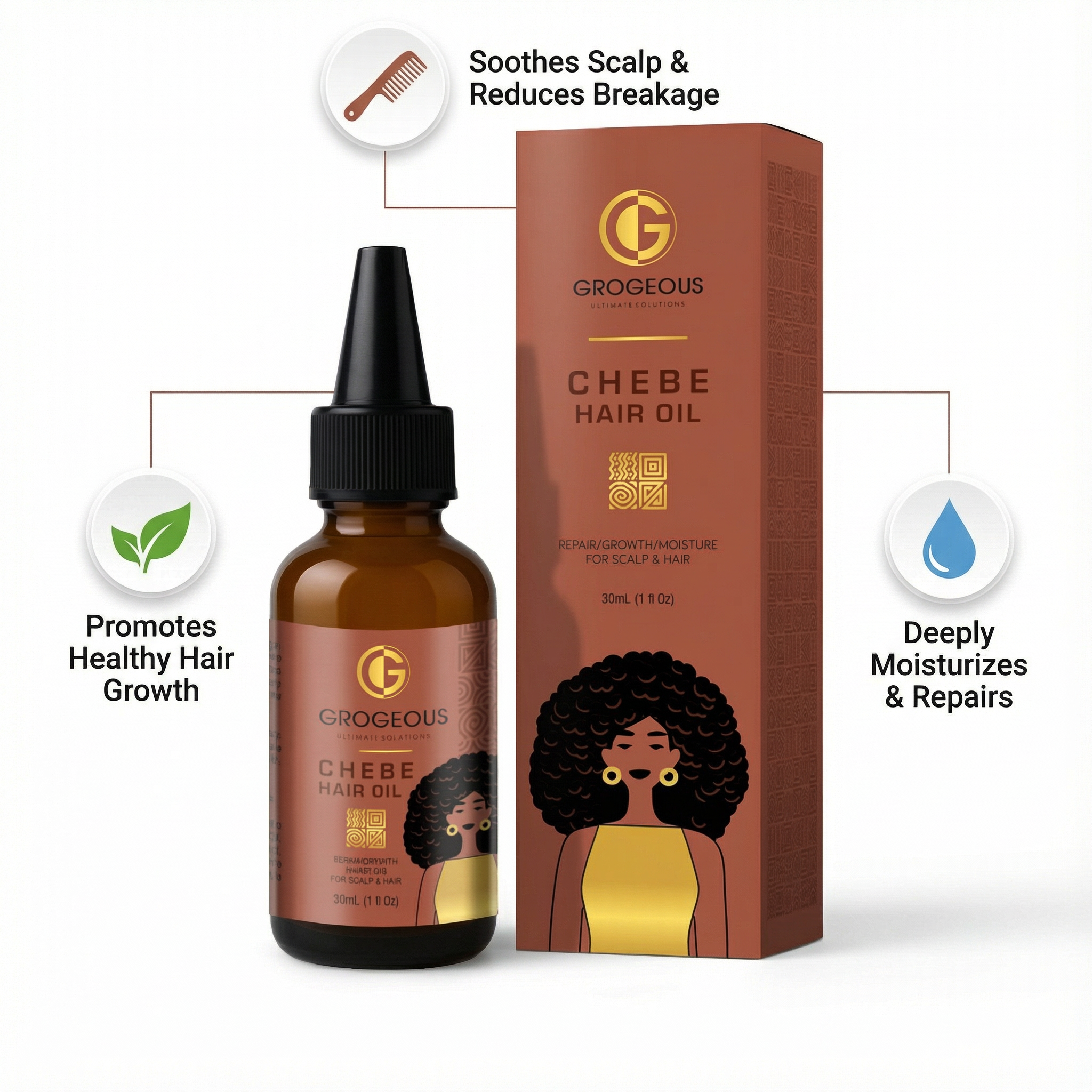 Grogeous Chebe Hair Oil Spray - Repair, Growth & Deep Moisture for Hair & Scalp