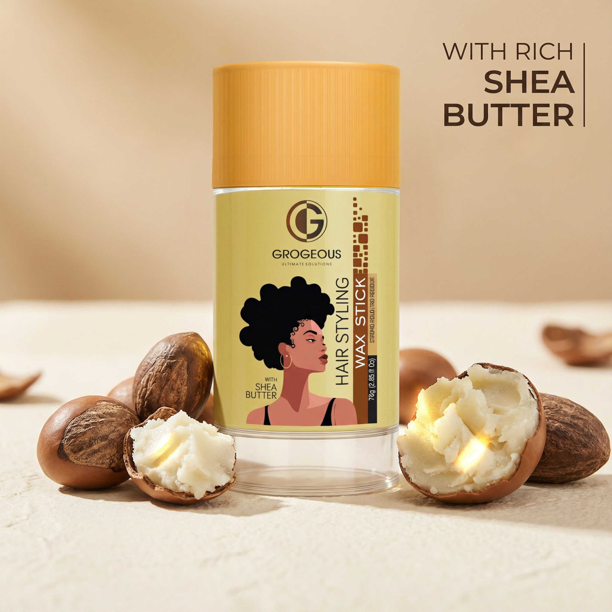 Grogeous Shea Butter Wax Stick - Firm Hold, Moisture & Frizz Control 75g (2.65 fl oz)