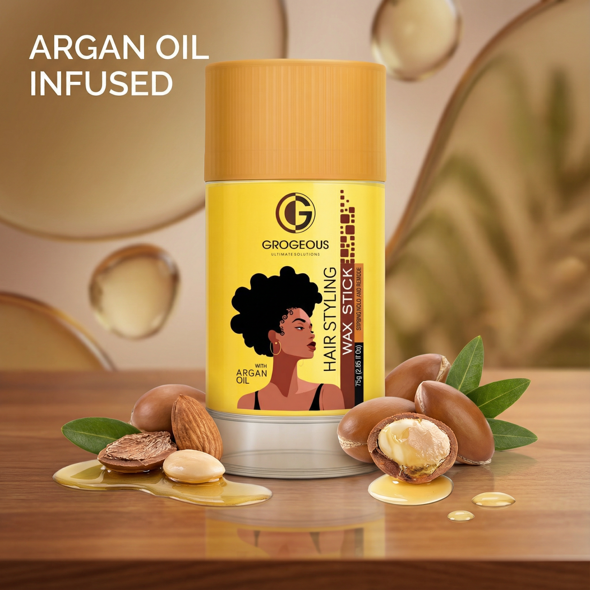Grogeous Argan Oil Wax Stick - Strong Hold, Shine & Hydration 75g (2.65 fl oz)