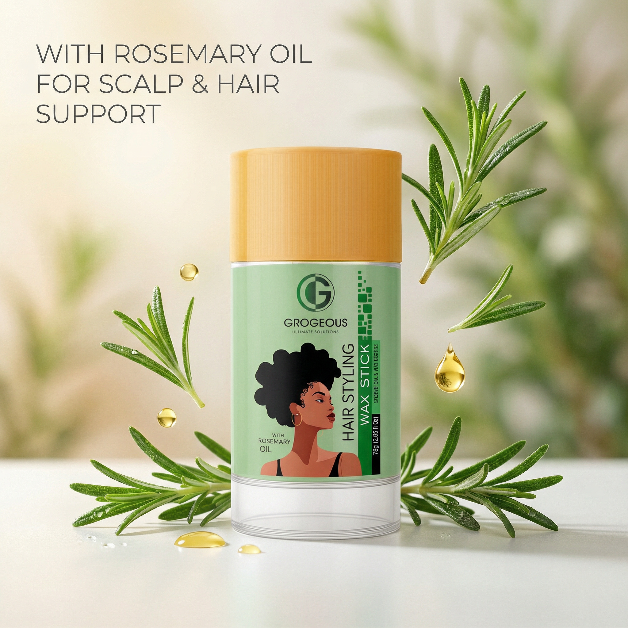 Grogeous Rosemary Oil Wax Stick - Lightweight Control & Scalp Revitalizing Hold 75g (2.65 fl oz)