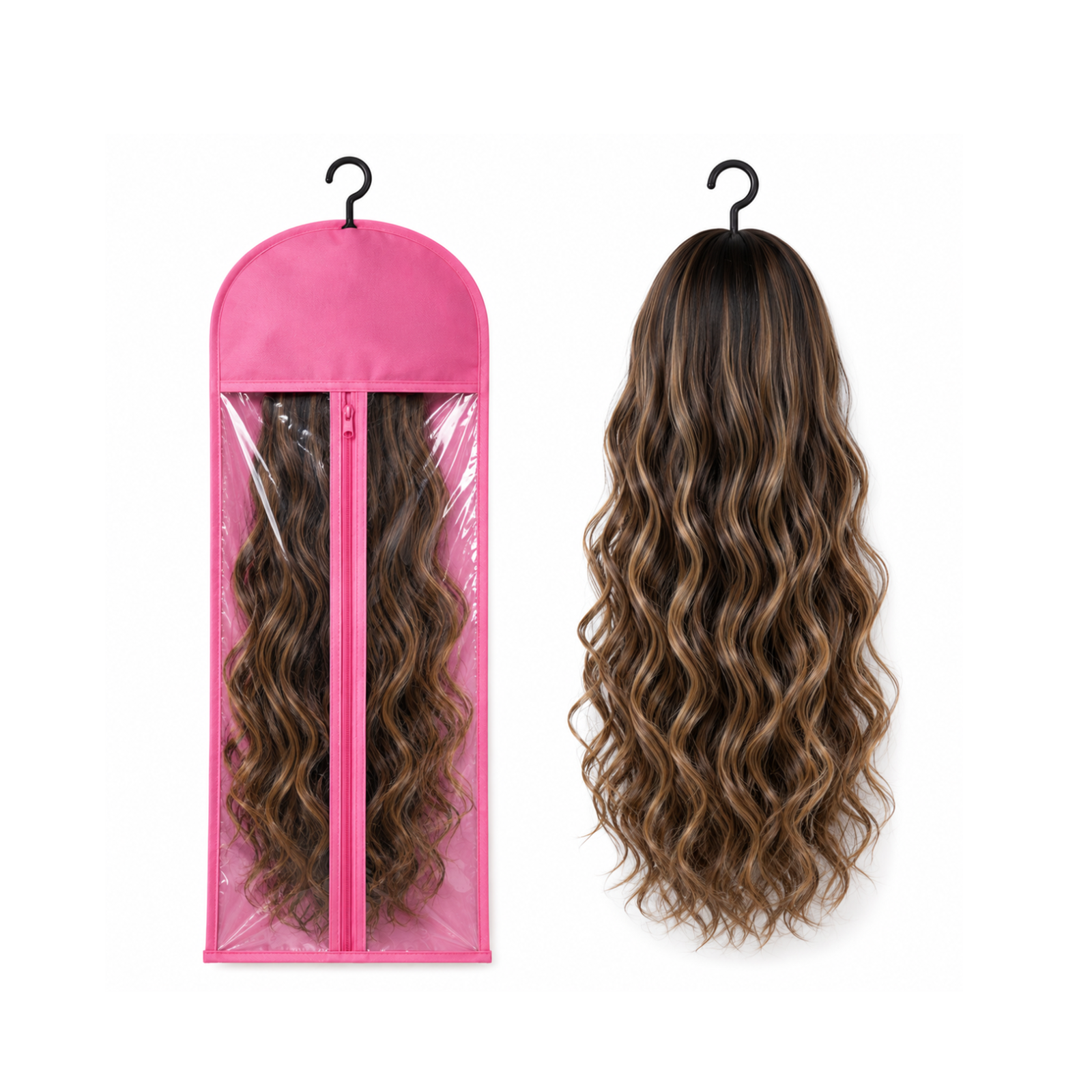Premium Wig Storage Hanger Bag - Clear Window & Zipper, Dust-Proof Wig Organizer for Wigs & Hair Extensions