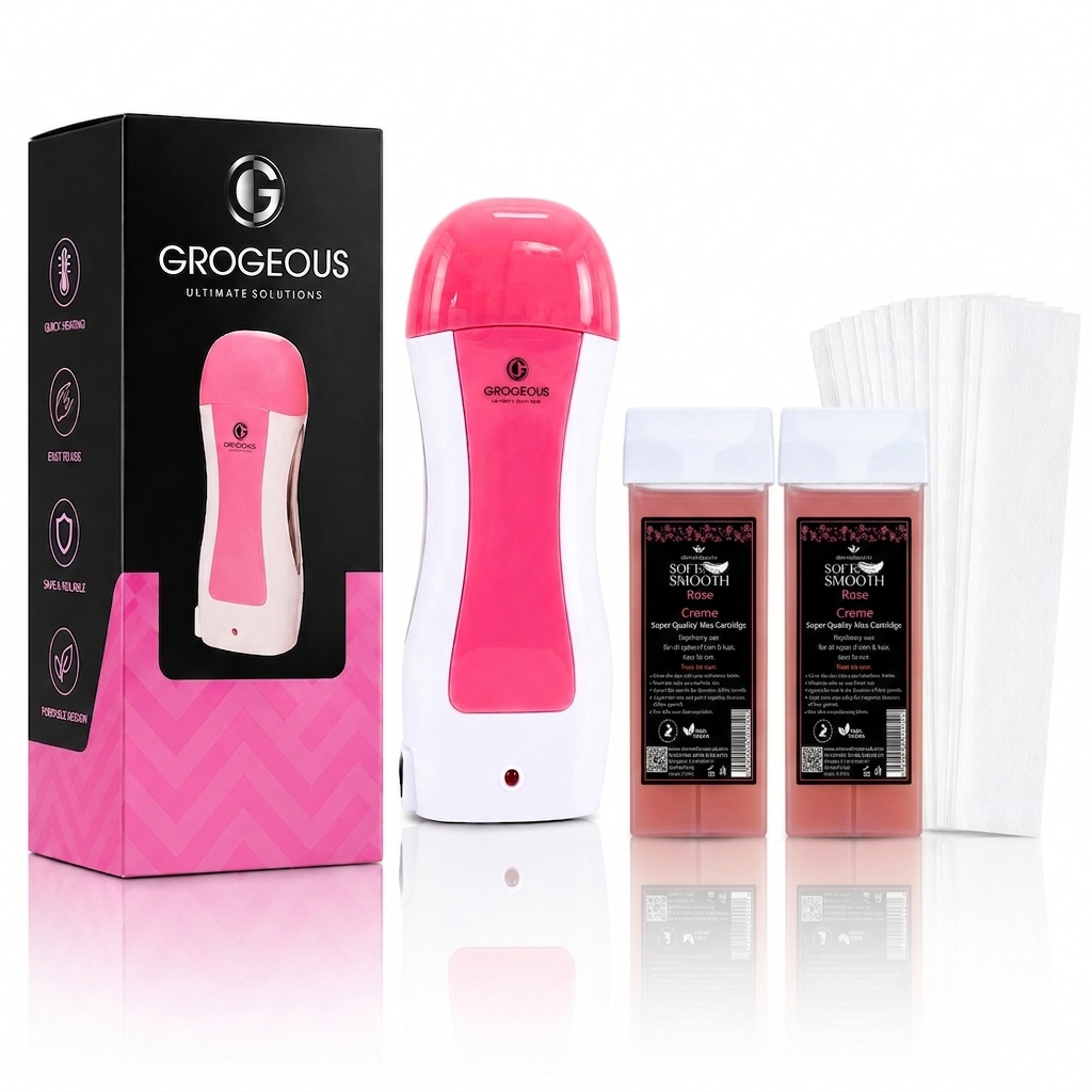 Grogeous Depilatory Wax Heater Full Kit- Professional Wax Warmer, Cartridges & Strips