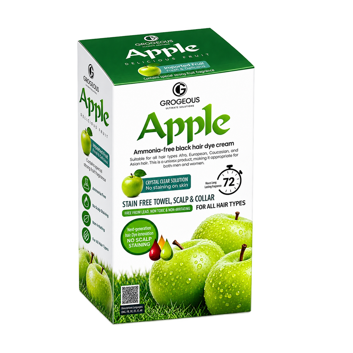 Grogeous Apple Ammonia-Free Black Hair Dye Cream | Black Hair Colour