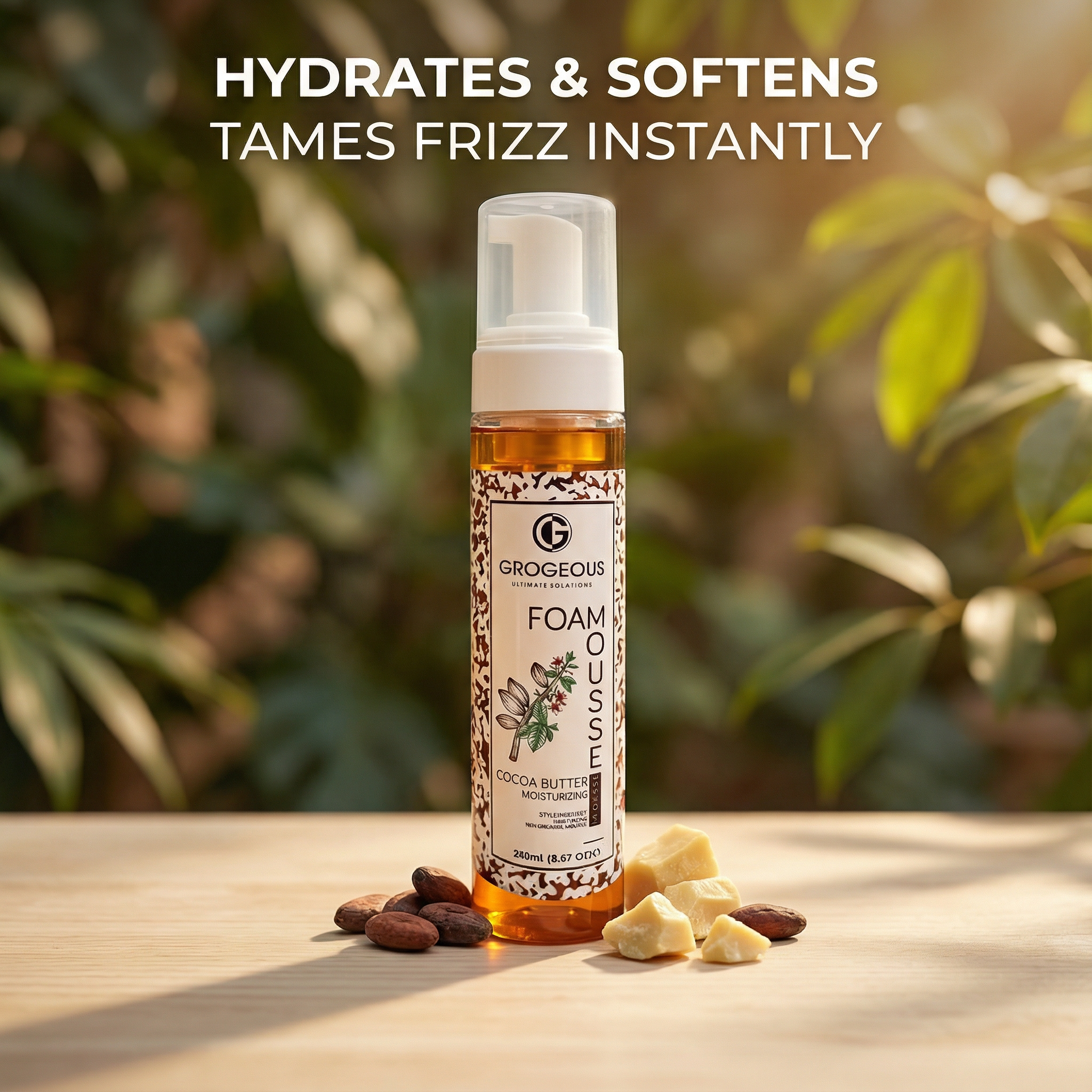 Grogeous Cocoa Butter Moisturizing Hair Foam Mousse - Hydrating & Silky Soft Finish