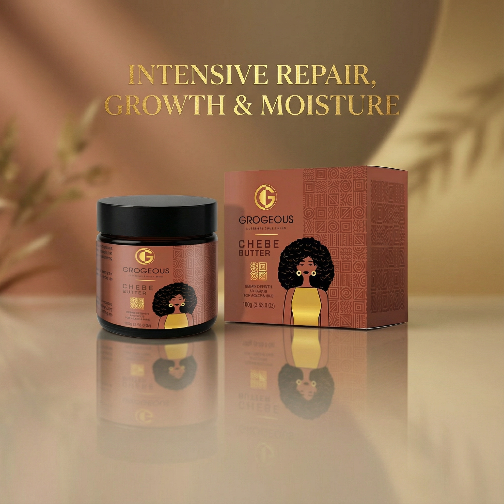 Grogeous Chebe Butter – Intensive Repair, Growth & Moisture Treatment for Scalp & Hair 100 g (3.53 fl oz)