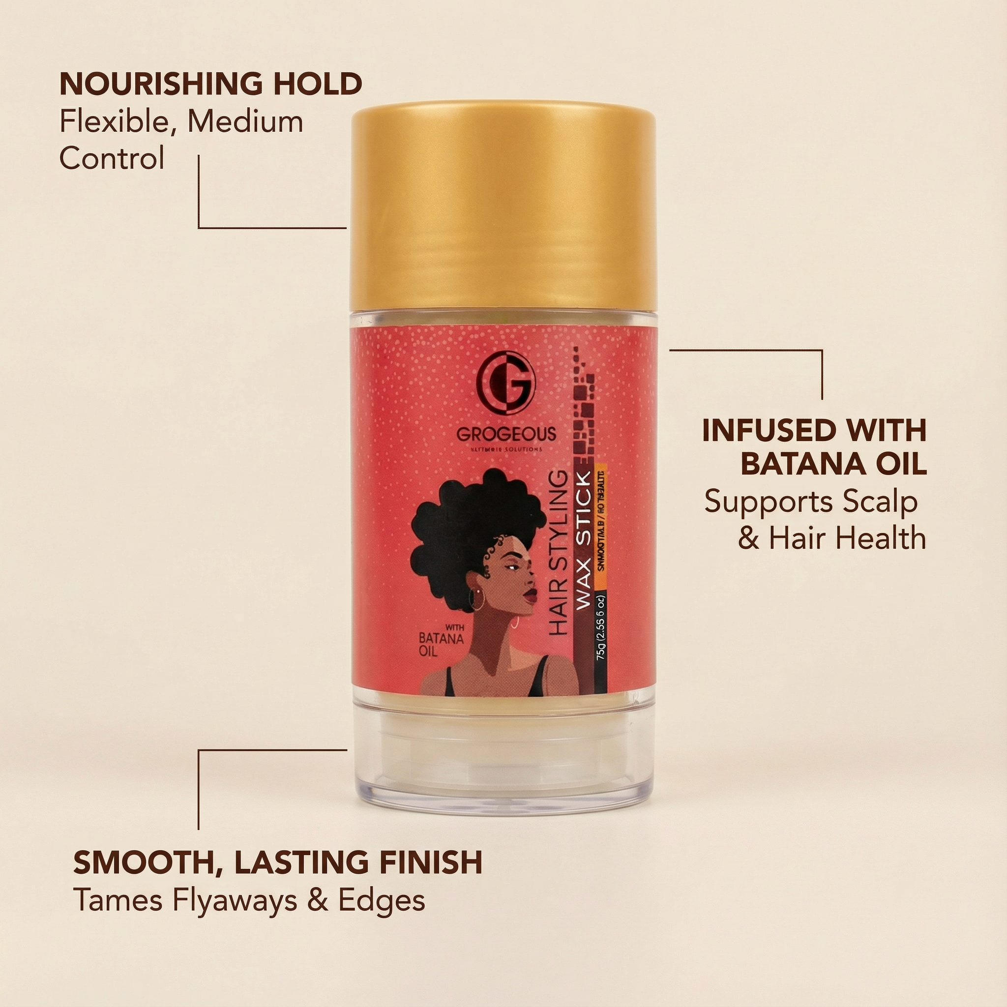 Grogeous Batana Oil Wax Stick - Nourishing Hold & Texture Control 75g (2.65 fl oz)