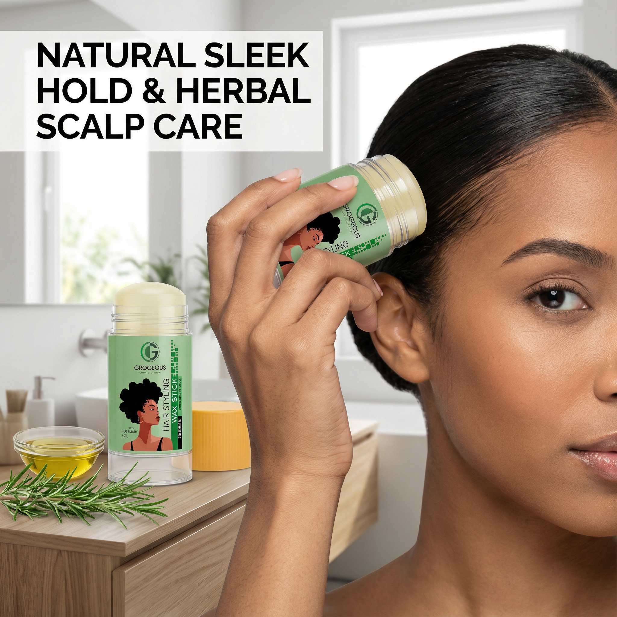Grogeous Rosemary Oil Wax Stick - Lightweight Control & Scalp Revitalizing Hold 75g (2.65 fl oz)