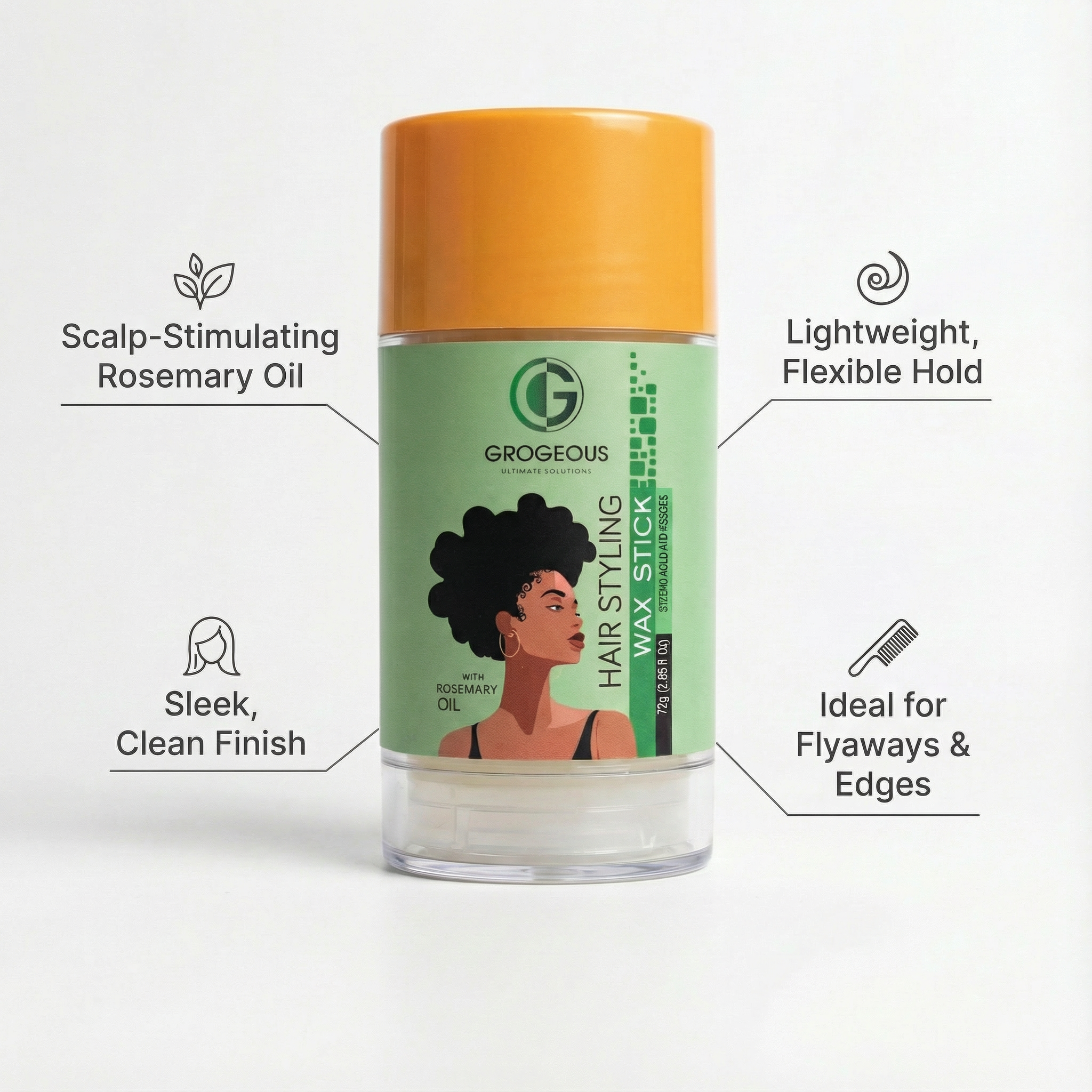 Grogeous Rosemary Oil Wax Stick - Lightweight Control & Scalp Revitalizing Hold 75g (2.65 fl oz)