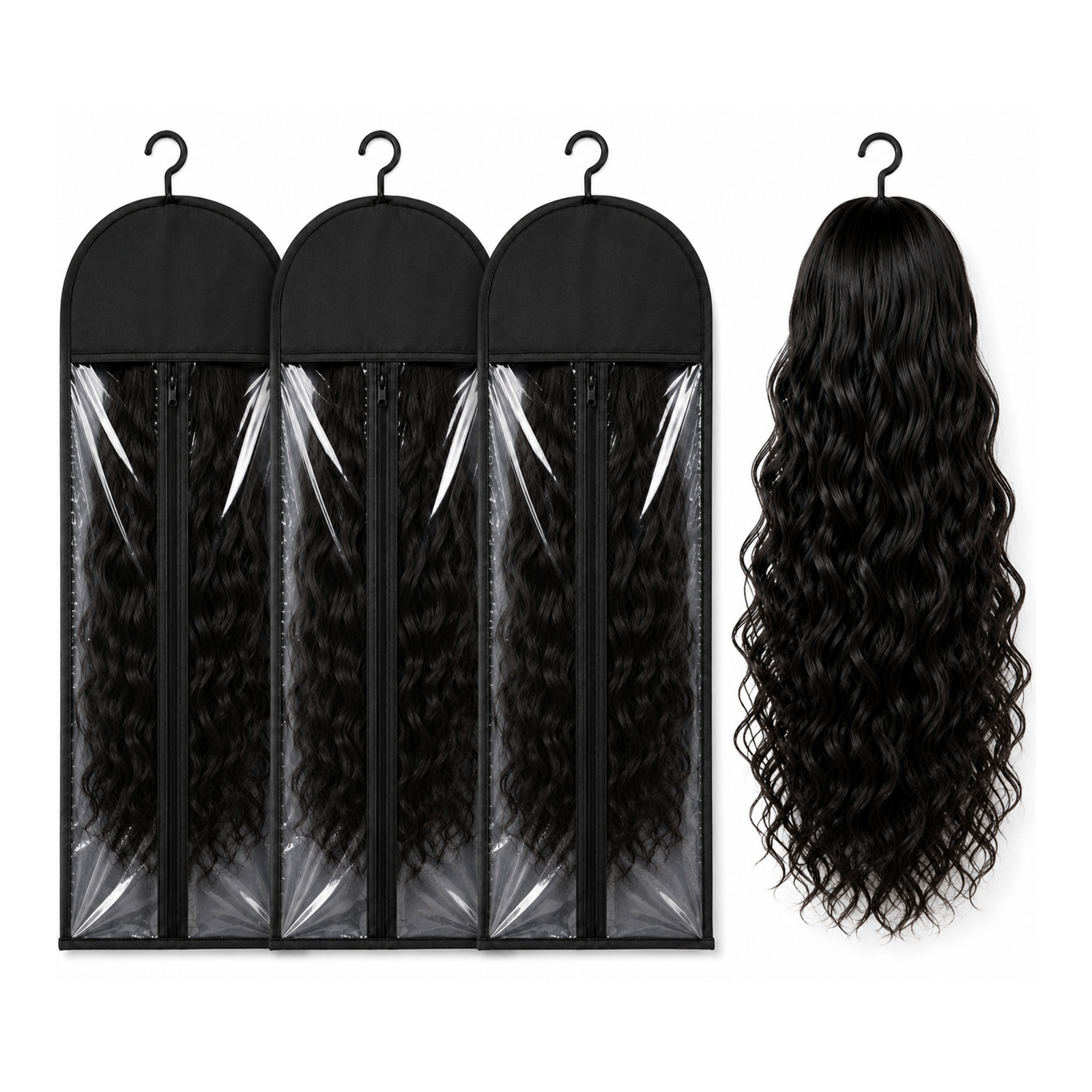 Premium Wig Storage Hanger Bag - Clear Window & Zipper, Dust-Proof Wig Organizer for Wigs & Hair Extensions