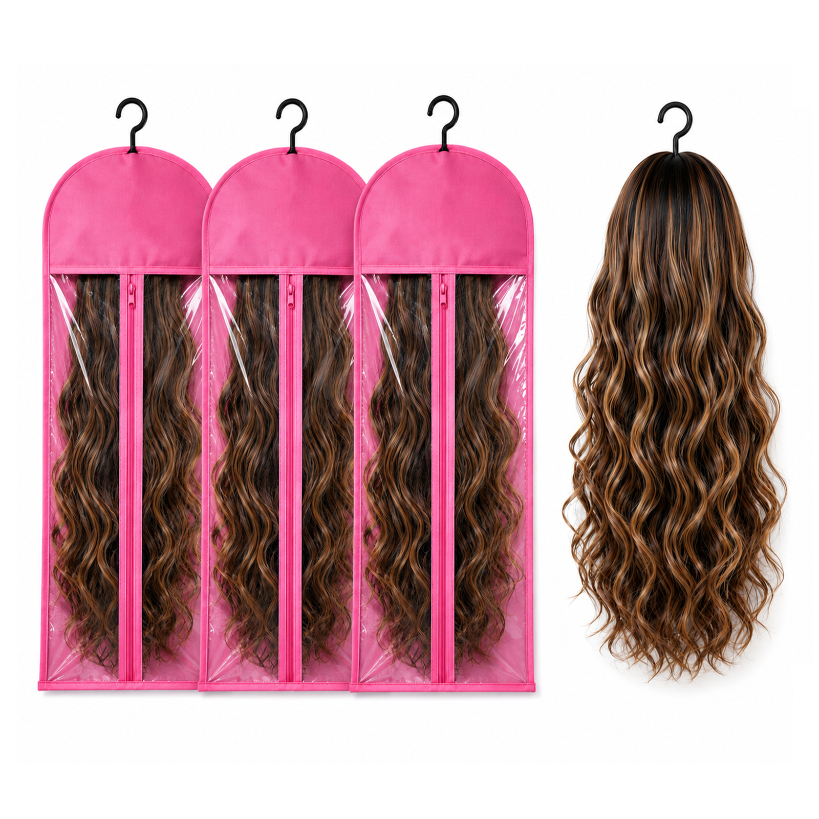 Premium Wig Storage Hanger Bag - Clear Window & Zipper, Dust-Proof Wig Organizer for Wigs & Hair Extensions