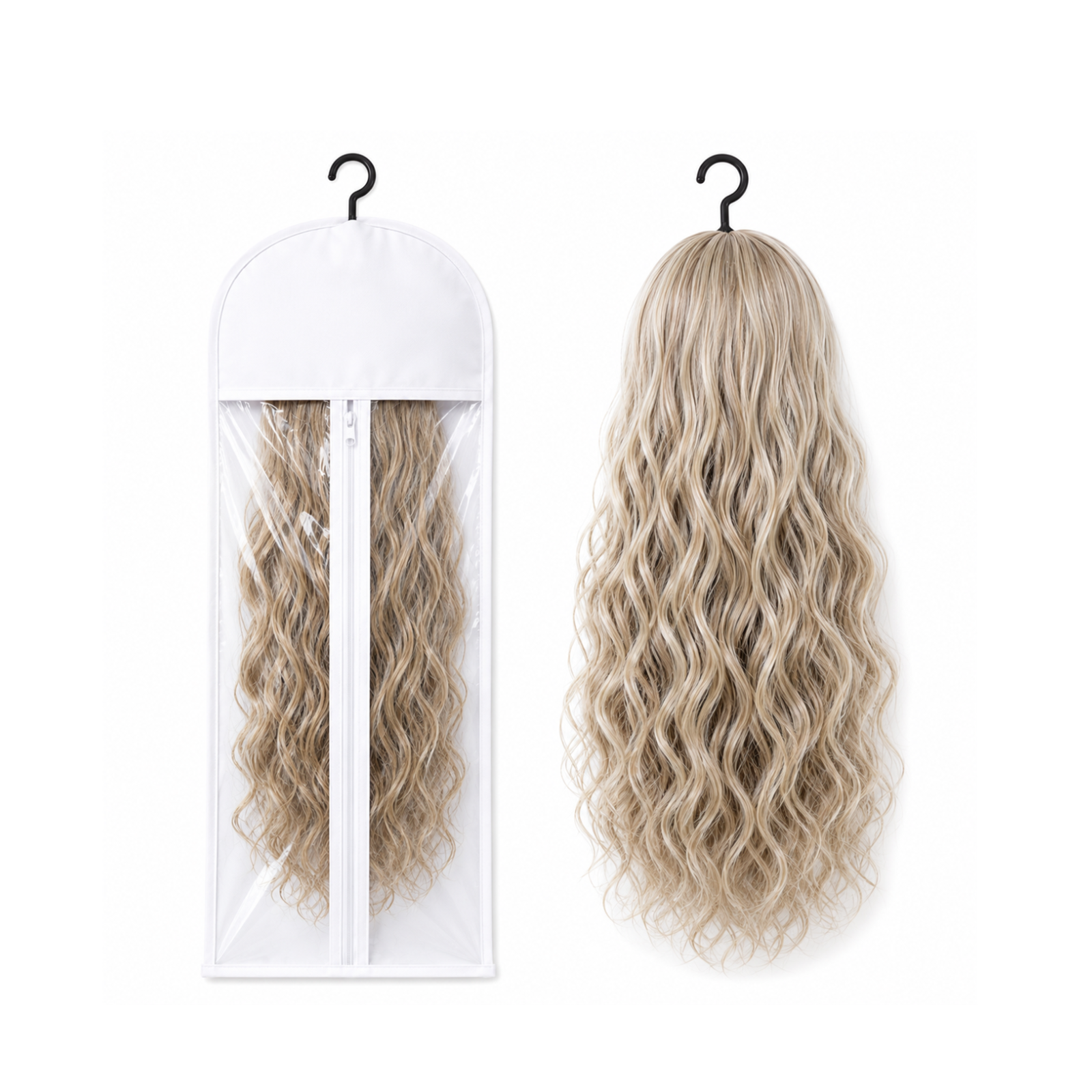 Premium Wig Storage Hanger Bag - Clear Window & Zipper, Dust-Proof Wig Organizer for Wigs & Hair Extensions