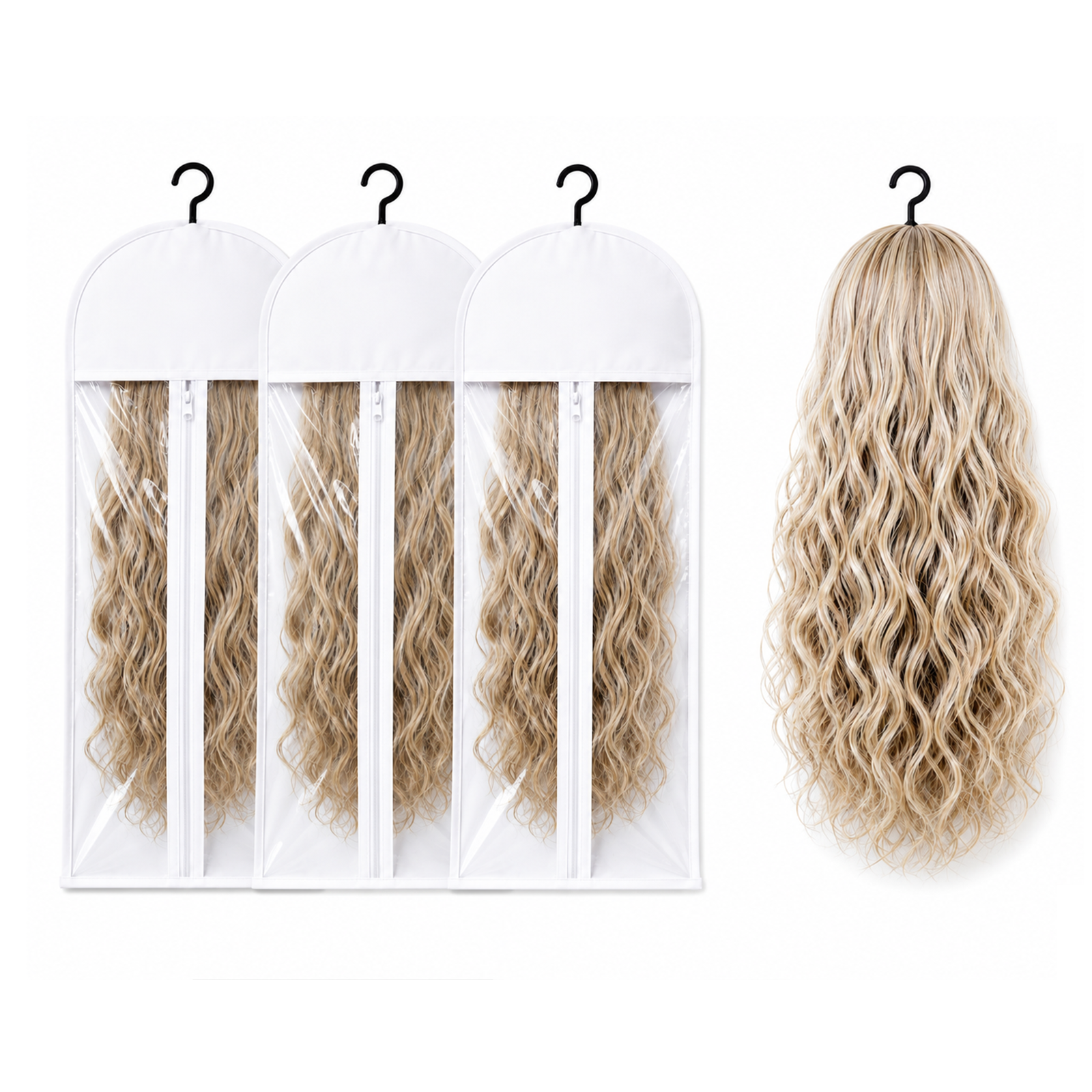 Premium Wig Storage Hanger Bag - Clear Window & Zipper, Dust-Proof Wig Organizer for Wigs & Hair Extensions